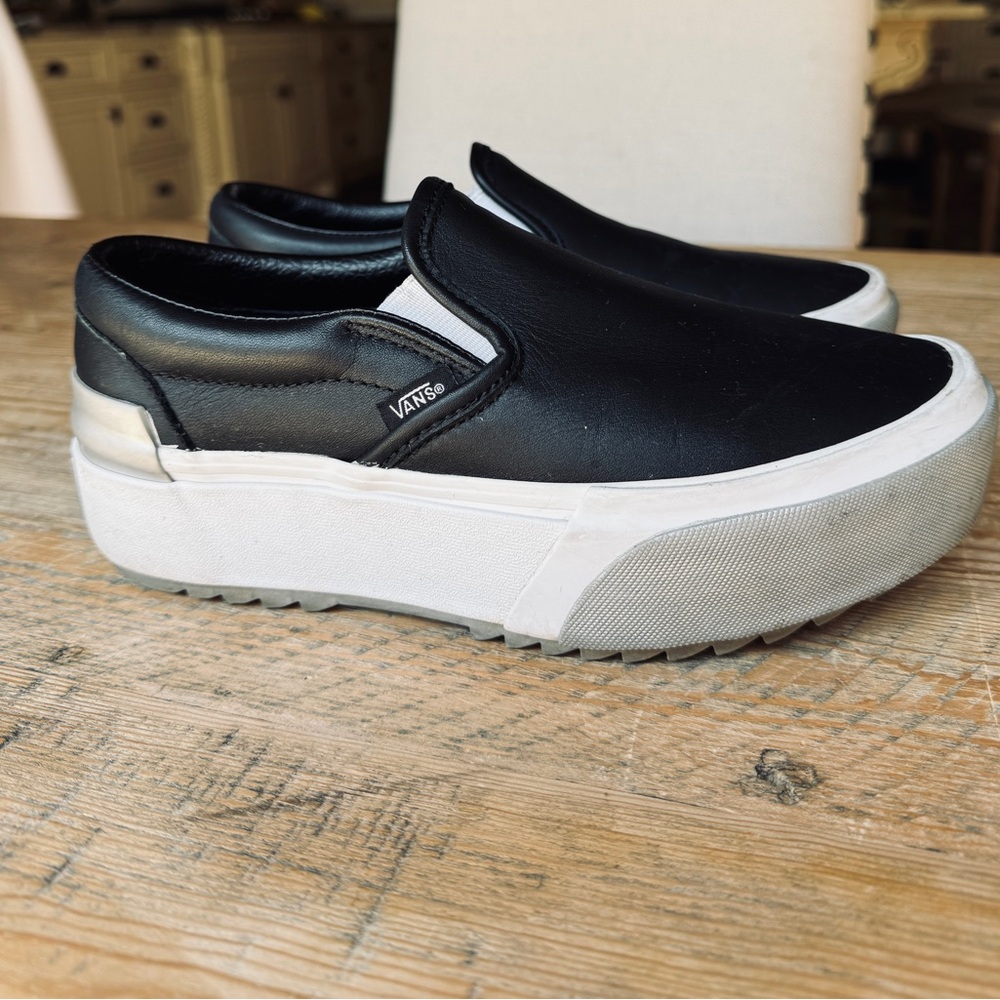 Vans Black leather Platform Slip-Ons women’s size 7